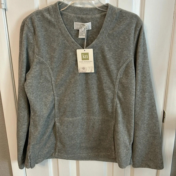 Karen Neuburger Women’s (M) Gray Long Sleeve Fleece Front Pocket Lounge Top NWT - Picture 1 of 6